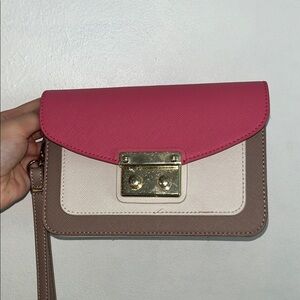 Colorblock Pink and Neutral Wristlet Clutch